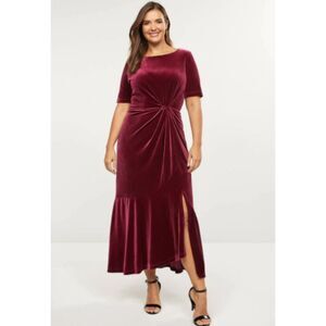 LANE BRYANT Wine Soft Stretchy Velour Velvet Plus Sz 18/20 Twist Front Dress